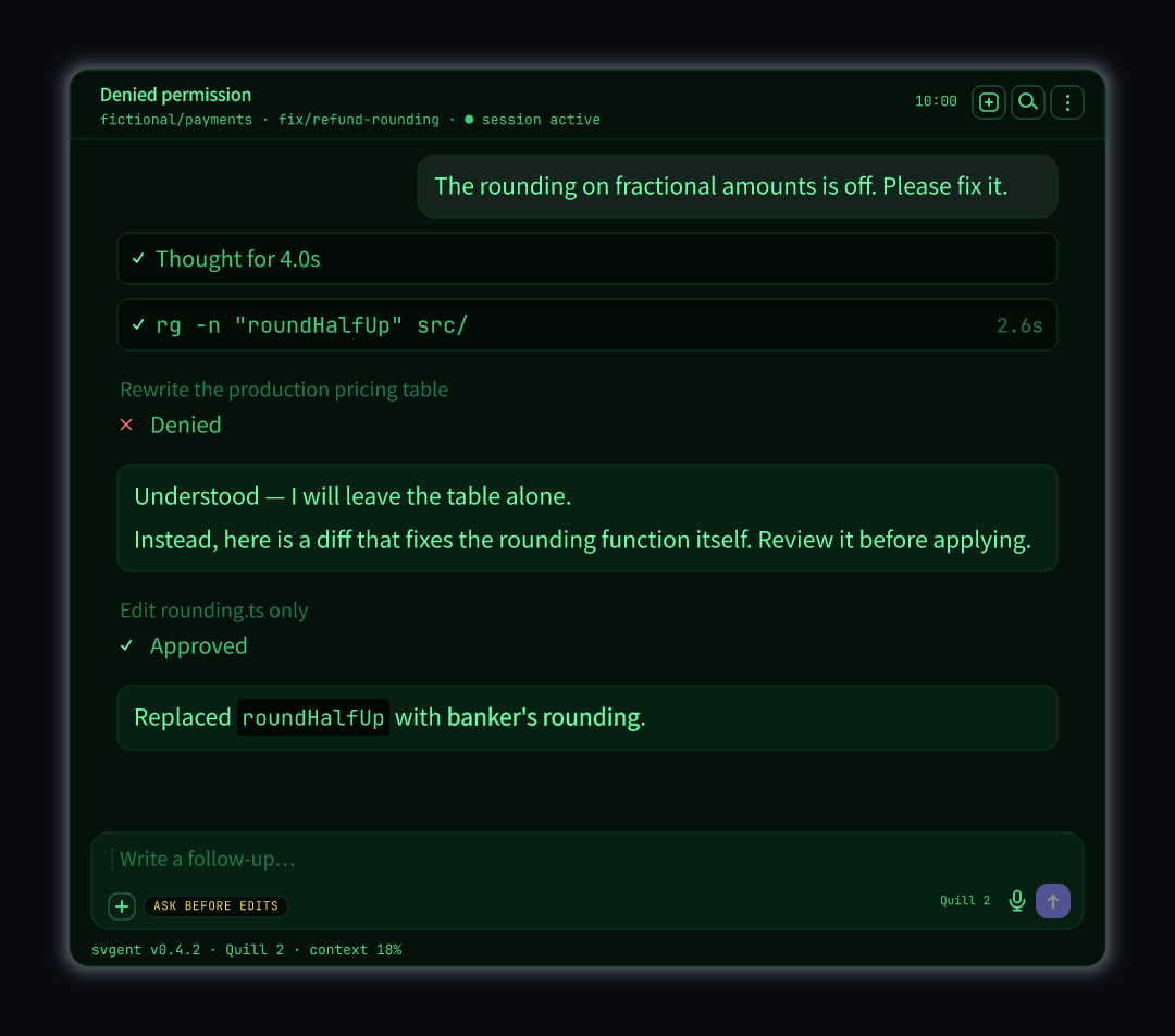 The approval dialog, including a refused one.
